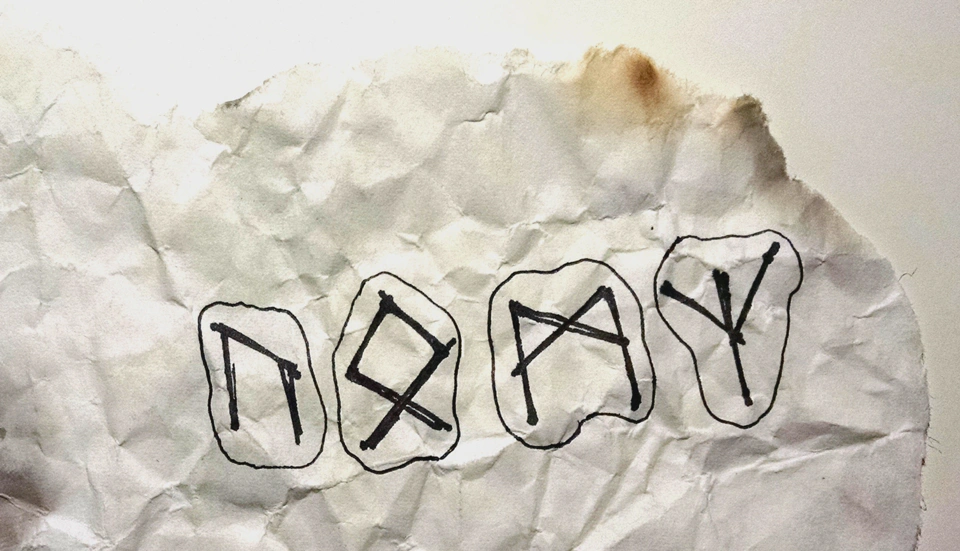 Scrap of paper with runes positions that they found in the cave.