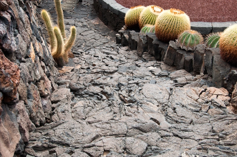 People from Lanzarote use volcanic rock and black sand everywhere, the cactus paradise was no exception.