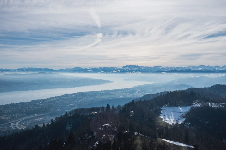 View of Lake Zürich from atop Üetliberg.